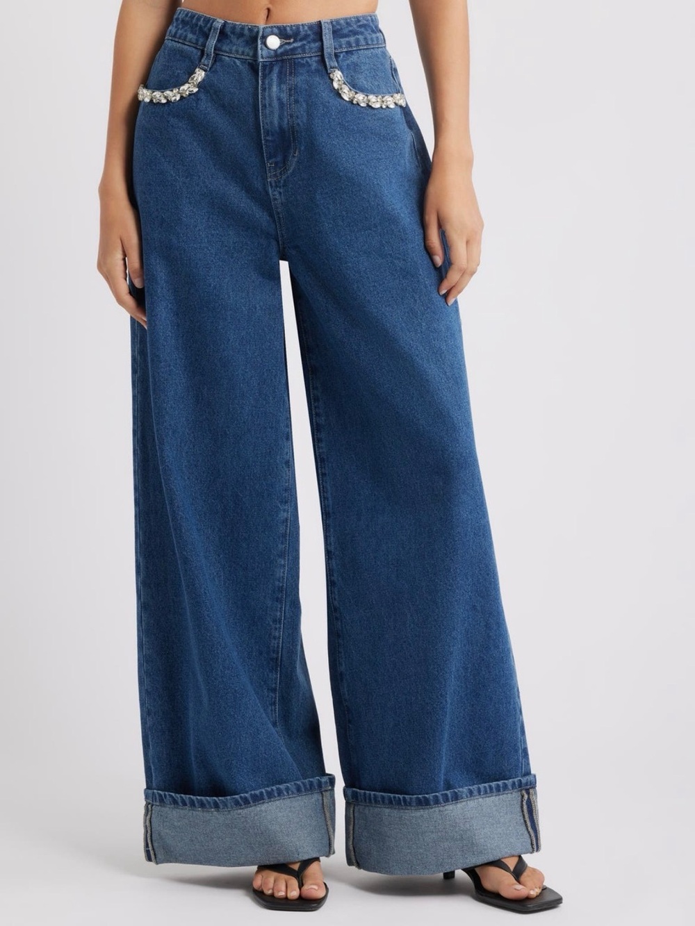 PTCL Embellished High Waist Cuffed Wide Leg Jeans - Size 26